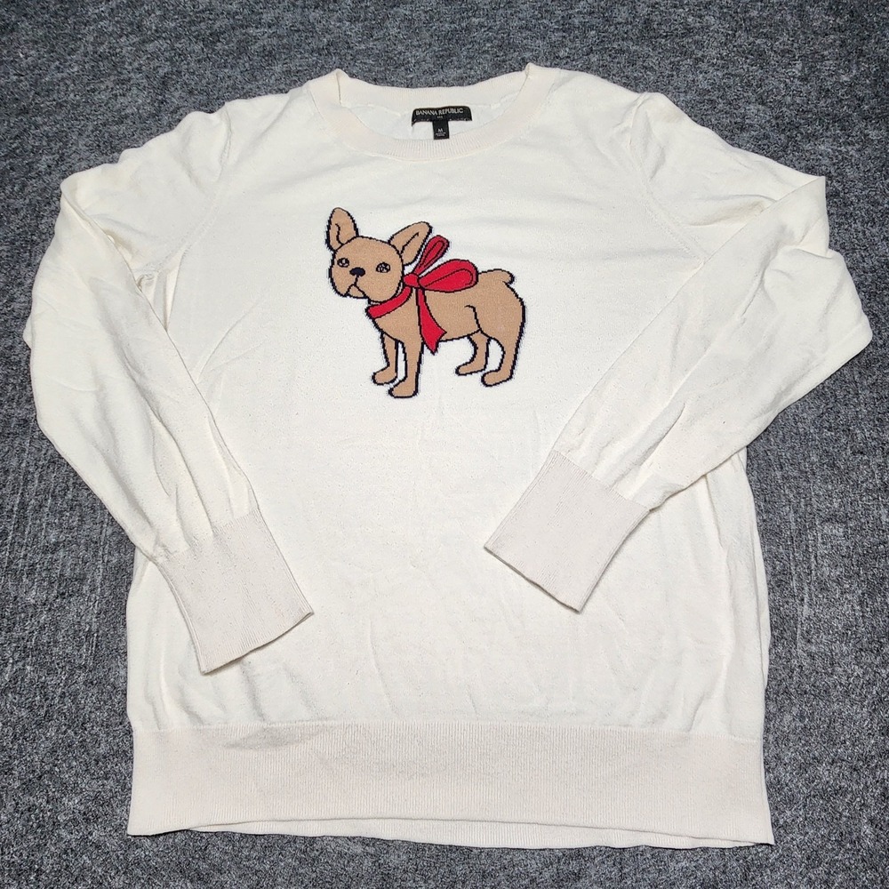 Banana Republic Womens Chihuahua Dog Christmas Present Red Bow Gift Shirt Medium